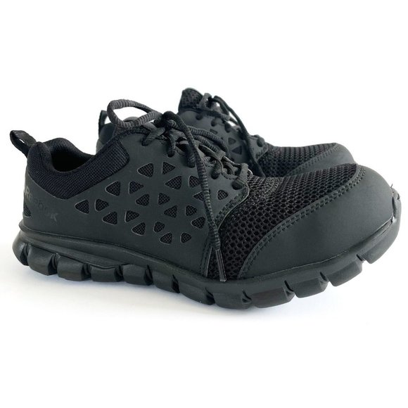 Reebok Men's Athletic Work Shoe Sz 6M Sublite Cushion Composite Toe Black RB4039 - Picture 1 of 16